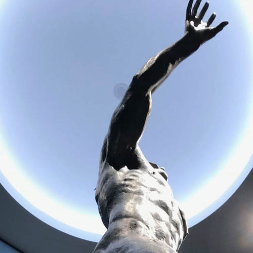 Sculpture of Mercury for the Los Angeles Athletic Club. 17 feet tall. Stainless steel. Commissioned statue. 