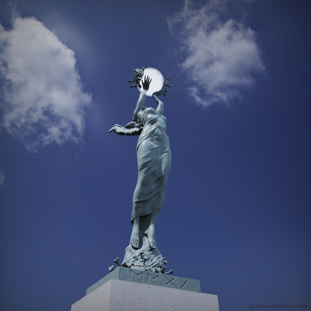 covid coronavirus monument bronze looking up
