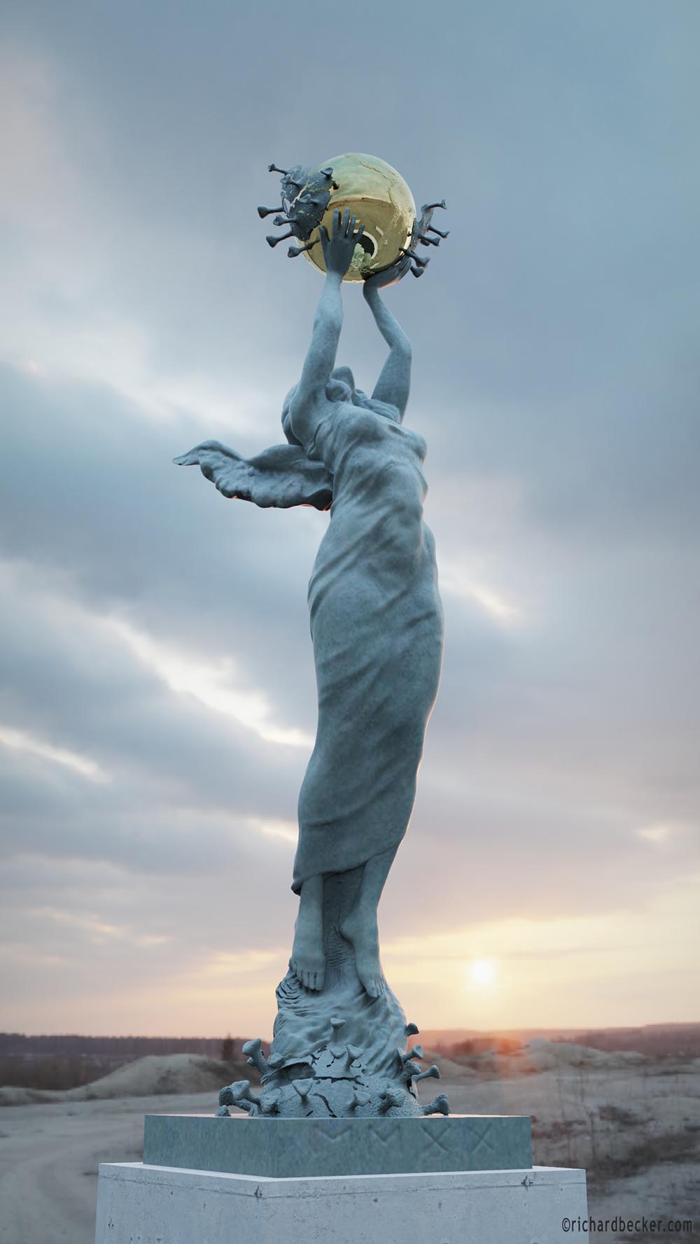 covid coronavirus monument bronze side view