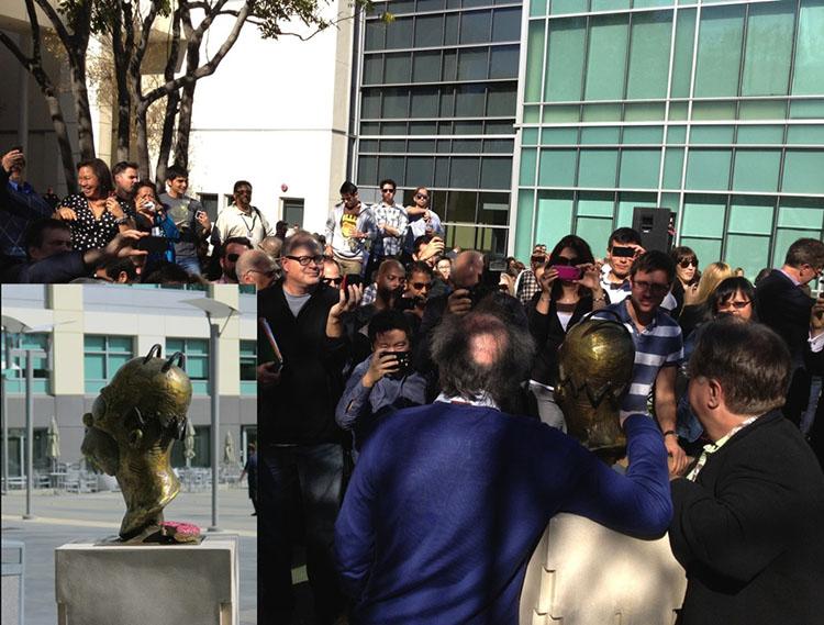 Homer Simpson bronze sculpture bust unveiling at 20th century fox studios los angeles
