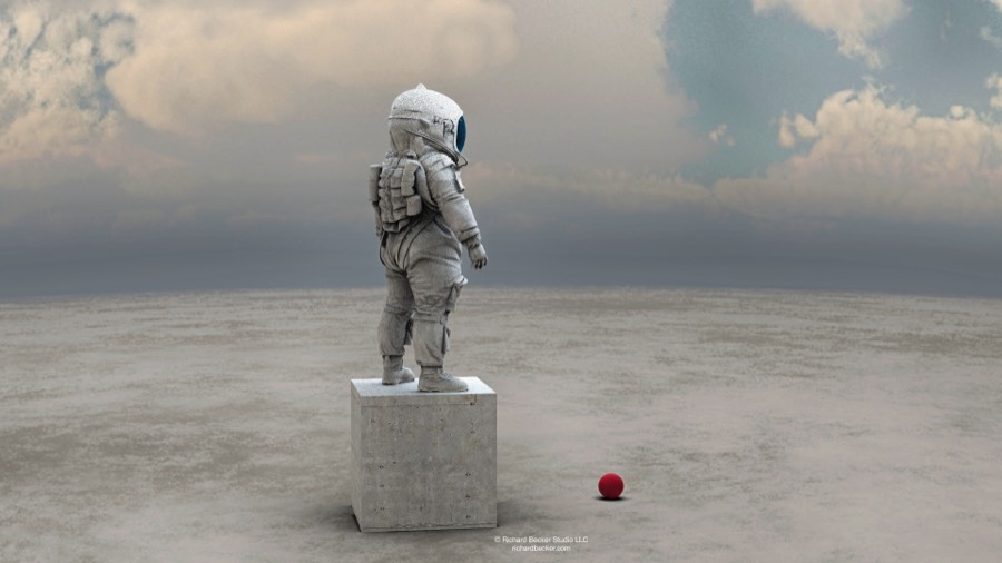 Toddler space traveler looks over his new planet