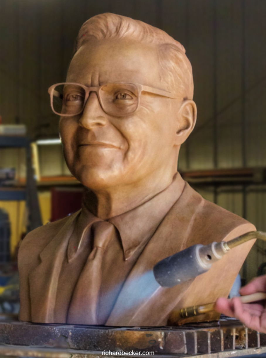 Jim Flood commissioned custom bronze Bust getting patina