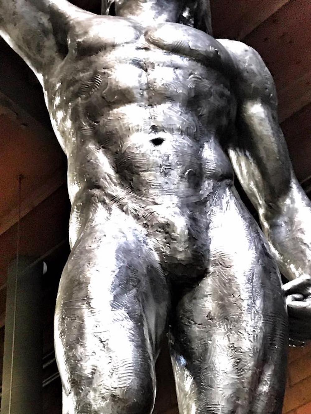 Heroic stainless steel mercury sculpture in progress at the foundry
