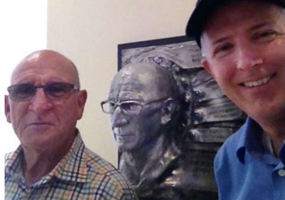 Dr. Peter Farrell, Richard Becker and high relief plaque portrait, installed at ResMed Headquarters, San Diego. 