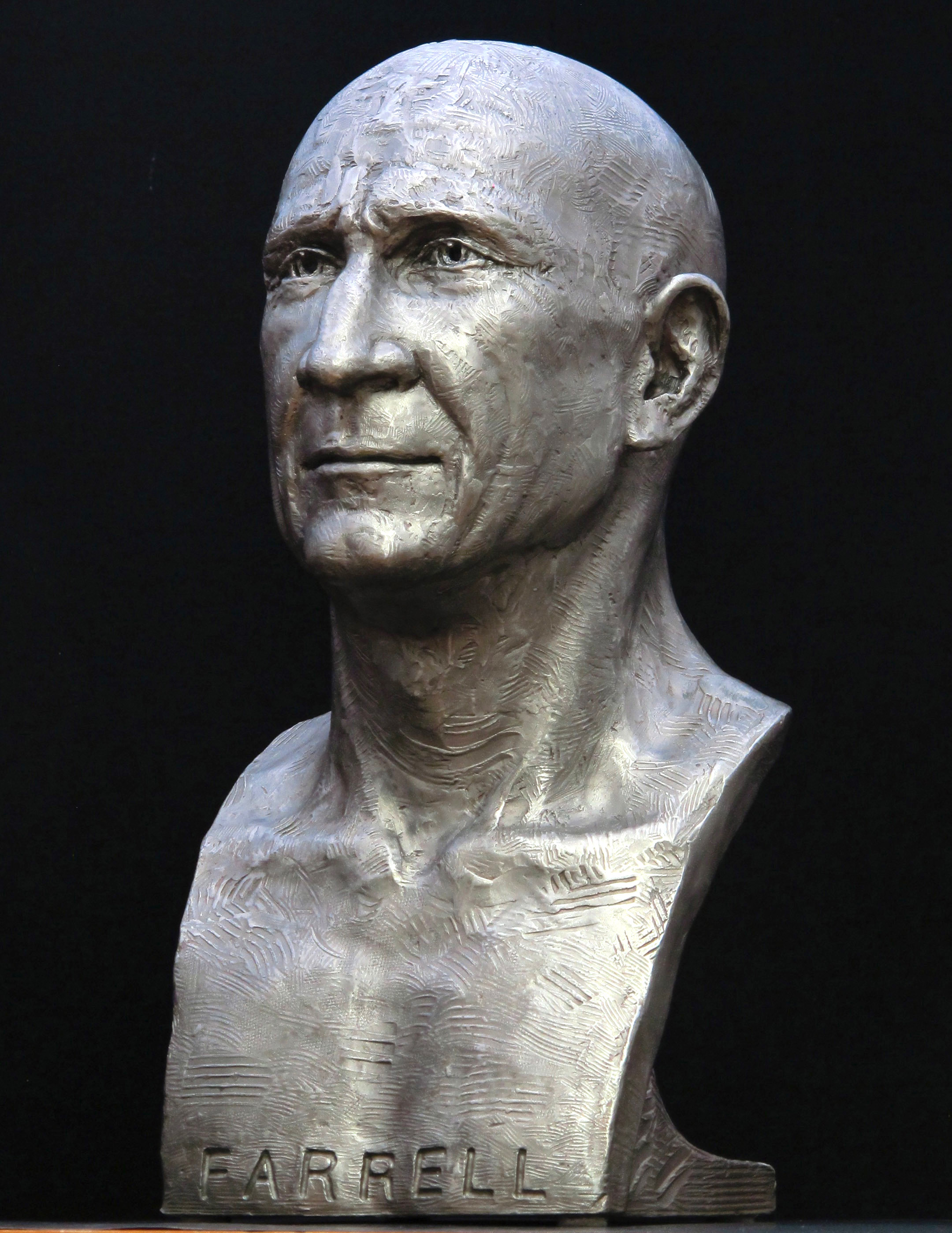 Left 3-4. Stainless Steel custom commissoned portrait bust of Dr. Peter Farrell. ResMed HQ San Diego