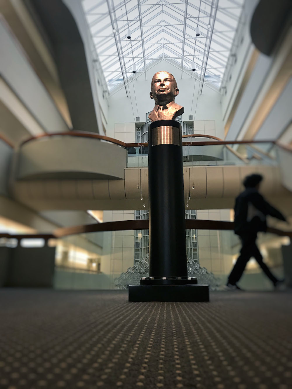 Stainless Steel Bust of Sam Skaggs in Lobby at TSRI by Richard Becker