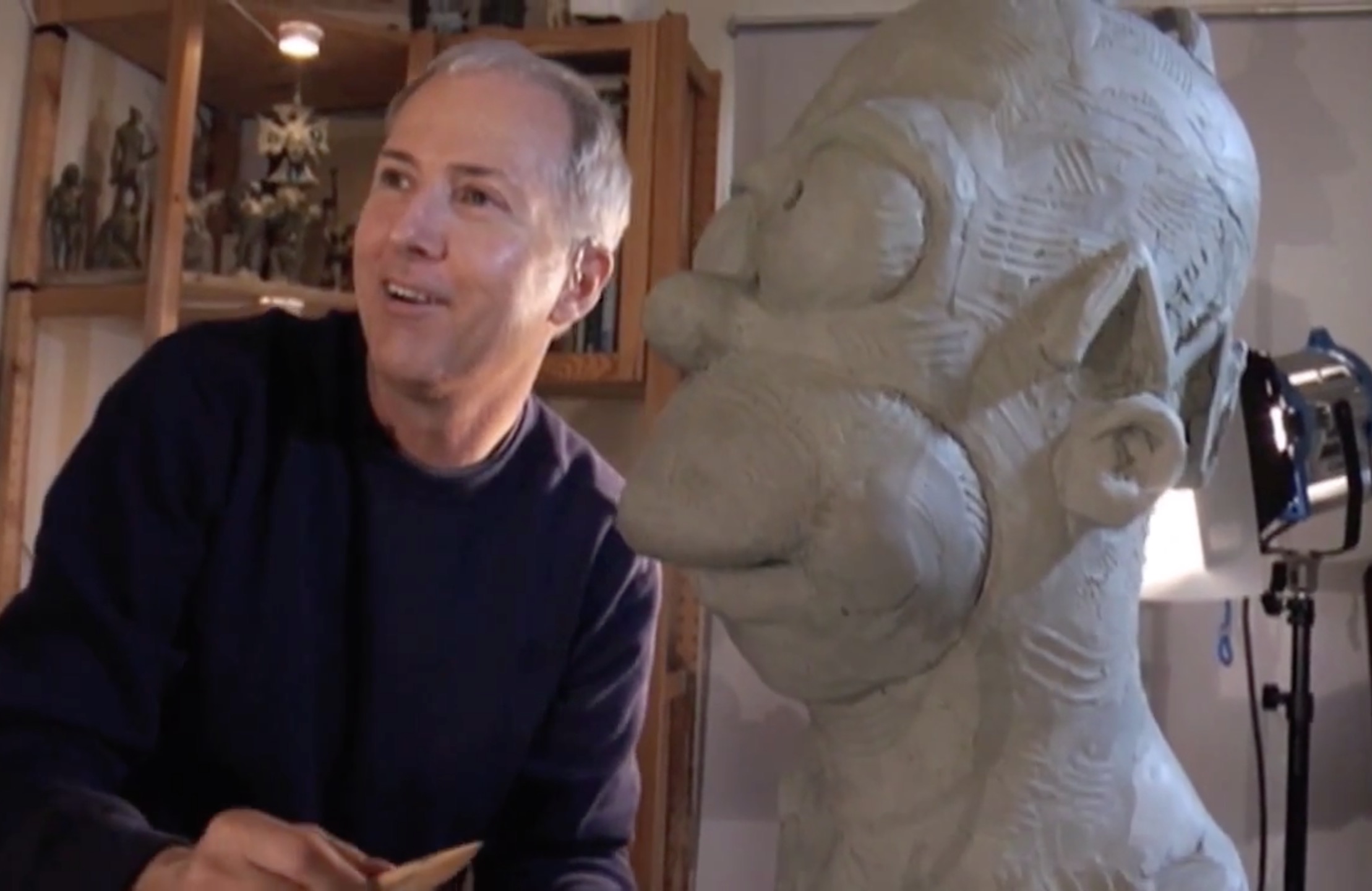 Richard Becker in studio being Filmed by Fox crew for the making of Homer Simposon Bust