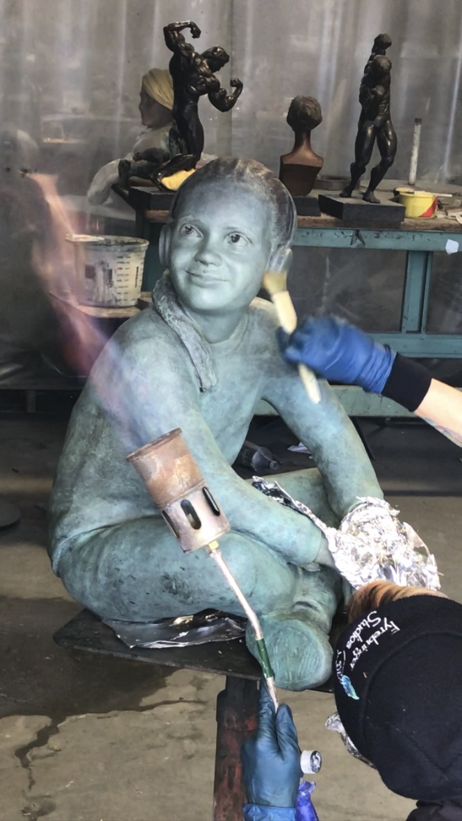 Faith Sculpture Child getting Patina by Richard Becker San Diego
