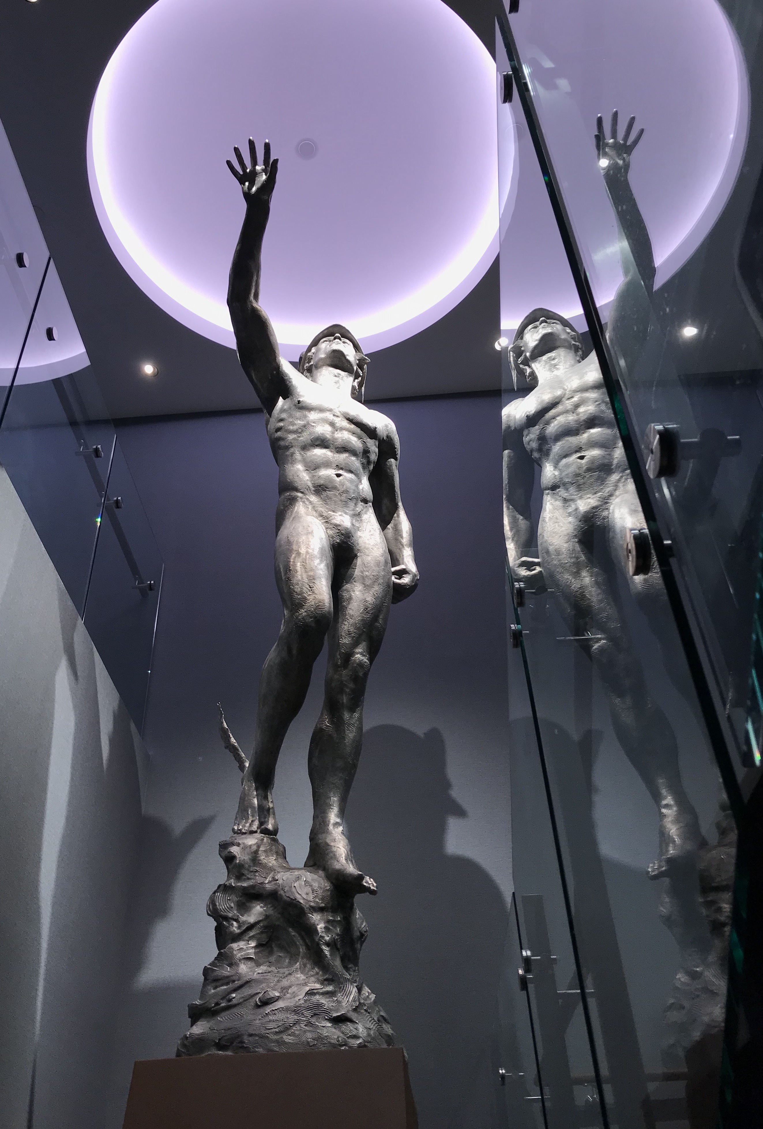 Stainless Steel Heroic Sculpture of Mercury installed at the Historic Los Angeles Athletic Club by Sculptor Richard Becker