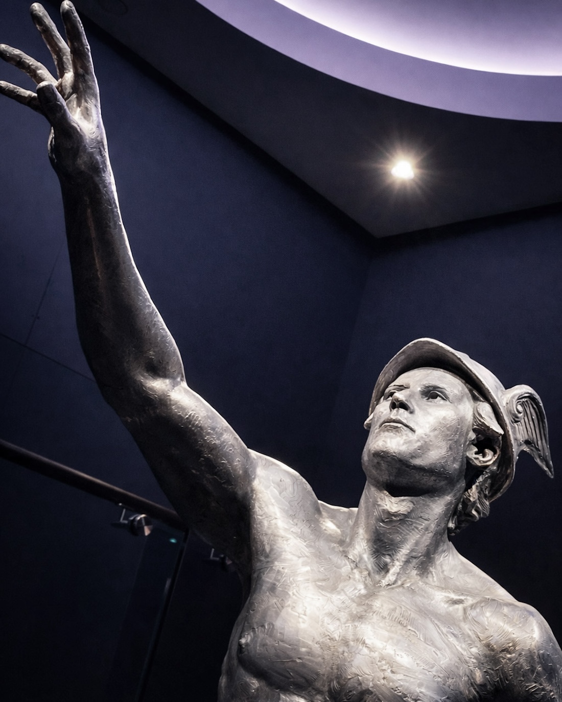 Upper figure and face of Mercury sculpture at the Los Angeles Athletic Club