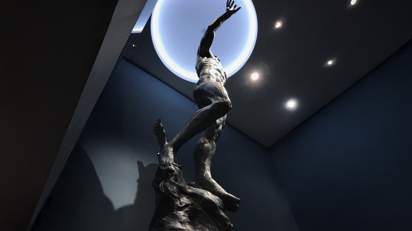 Mercury stainless steel sculpture at the Los Angeles Athletic Club by Richard Becker