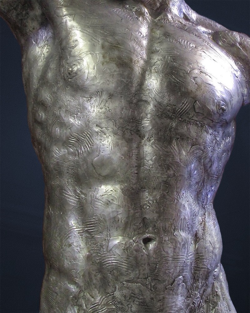 Detail of satin stainless steel surface on Mercury sculpture by Richard Becker