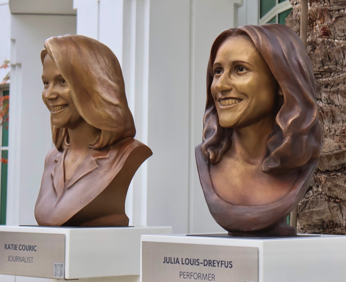Portrait sculptures of Julia Louis-Dreyfus and Katie Couric Television Academy honorees by Richard Becker.